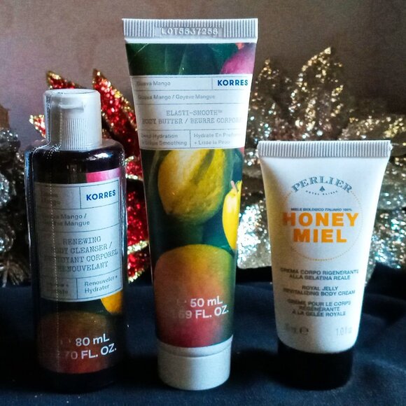 Korres Guava Mango Body Cleanser & Body Butter and Perlier Honey Miel Body Cream - Picture 1 of 3